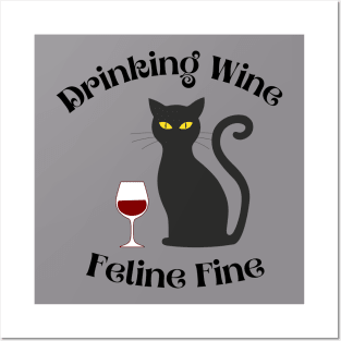 Drinking Wine Feline Fine Shirt, Cat Owner Shirts, Cat Shirts, Wine Shirts, Wine Lover Gifts, Wine Gifts, Wine Drinker Gift, Wine Cat Tees Posters and Art